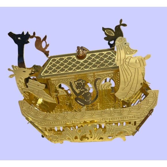 Laser Cut Noah's Ark Goldtone Hanging Christmas Ornament - Picture 1 of 16